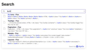 Searching 'butt' on the Fizz documentation site