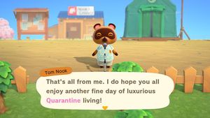 Tom Nook gives the daily announcements